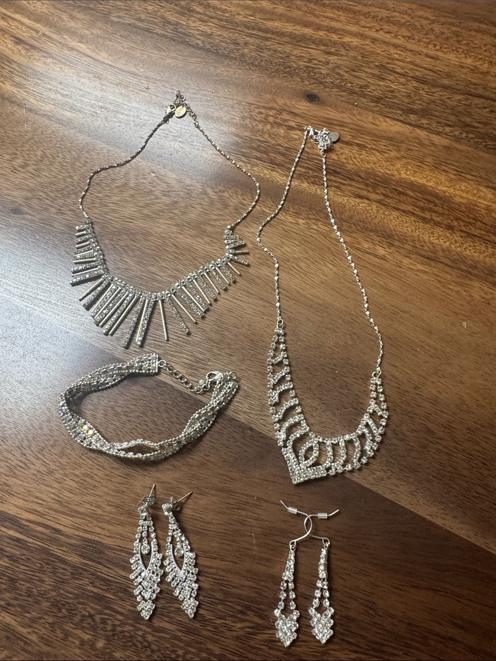 Silver Crystal Statement Necklace and Earring Set - Women's Jewelry